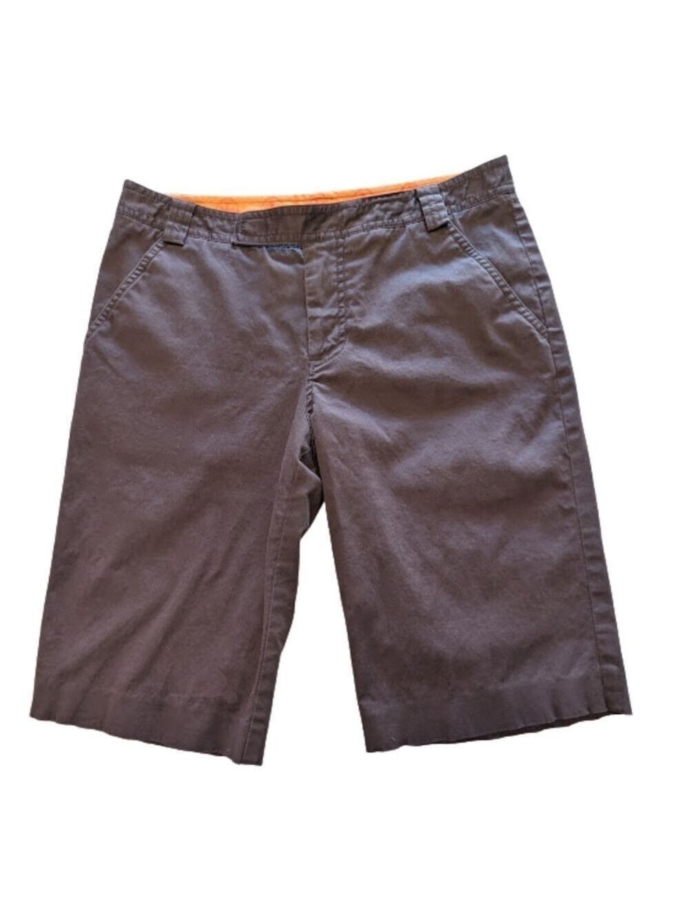 Tory Burch Polished Chino Shorts Brown Cotton Twill Orange Inner Band Women’s 6